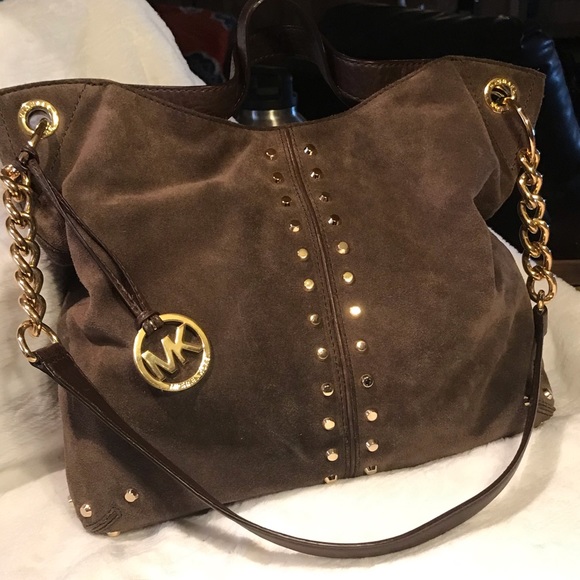 Michael Kors Handbags - Michael Kors Astor Suede Chained Studded Handbag